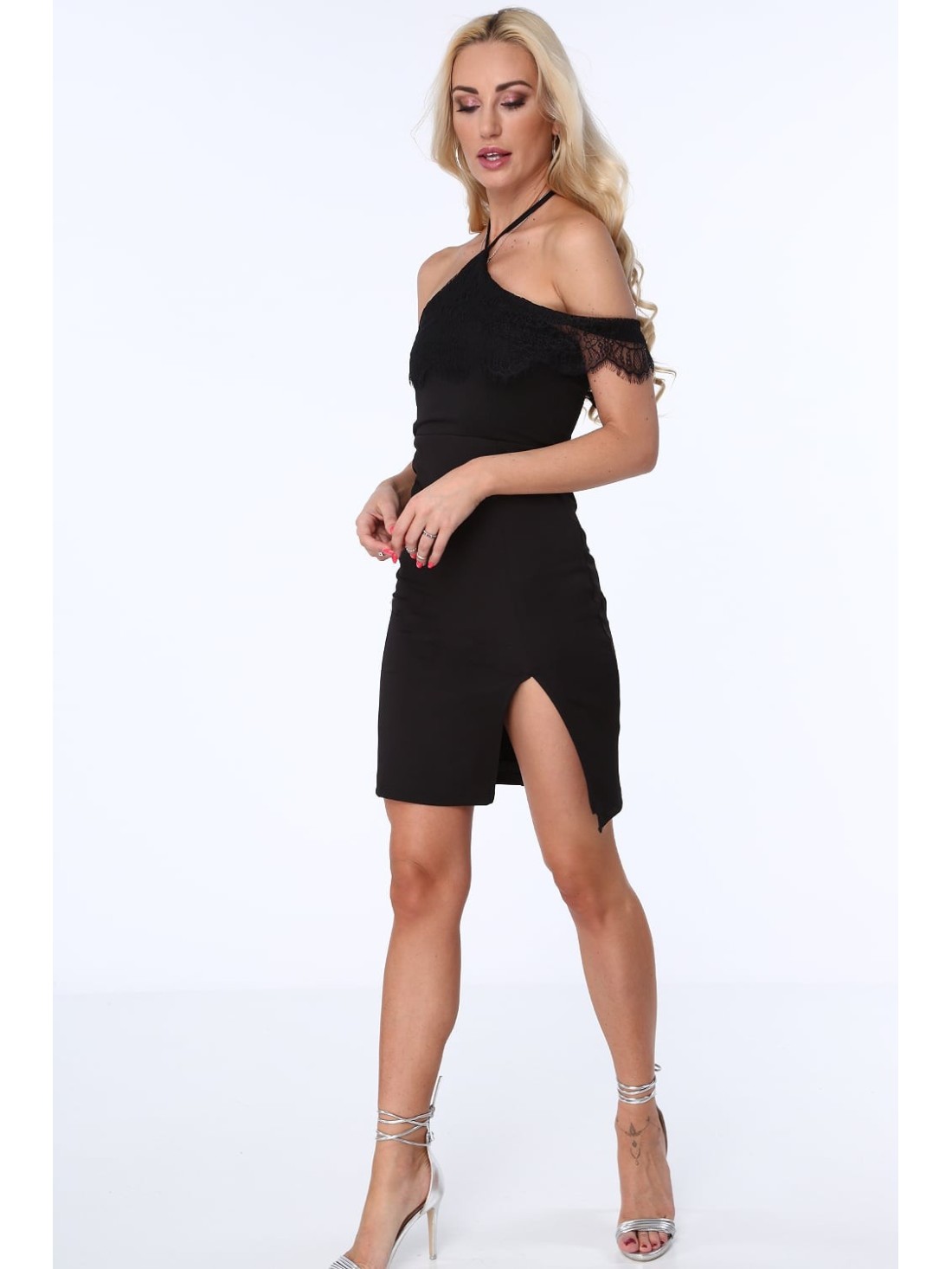 Kleid mit Krawatte um den Hals, schwarz ZZ312 – Online-Shop – Boutique